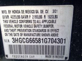 2001 ACCORD GREEN LX 2.3L VTEC  A24032
